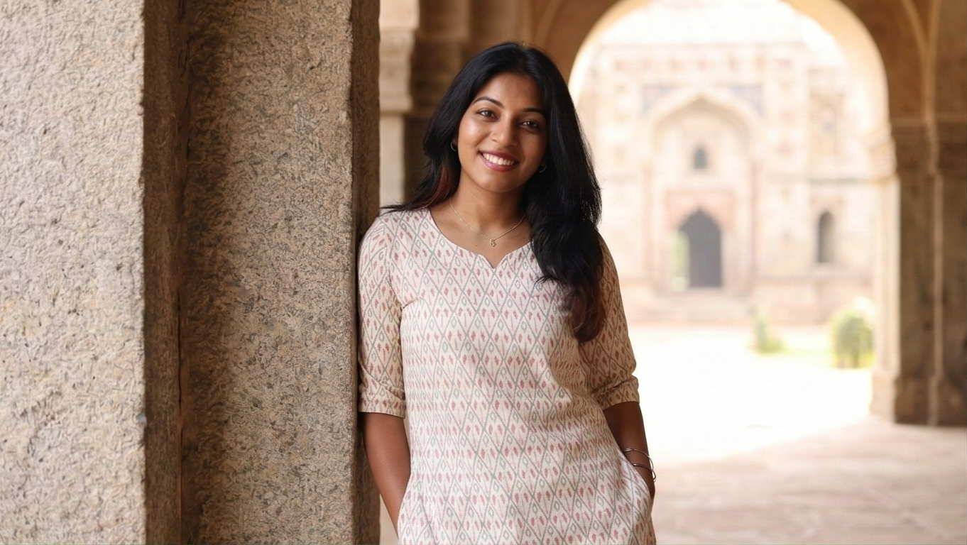 Ivory Heritage: Geometric Ikkat Short Kurti