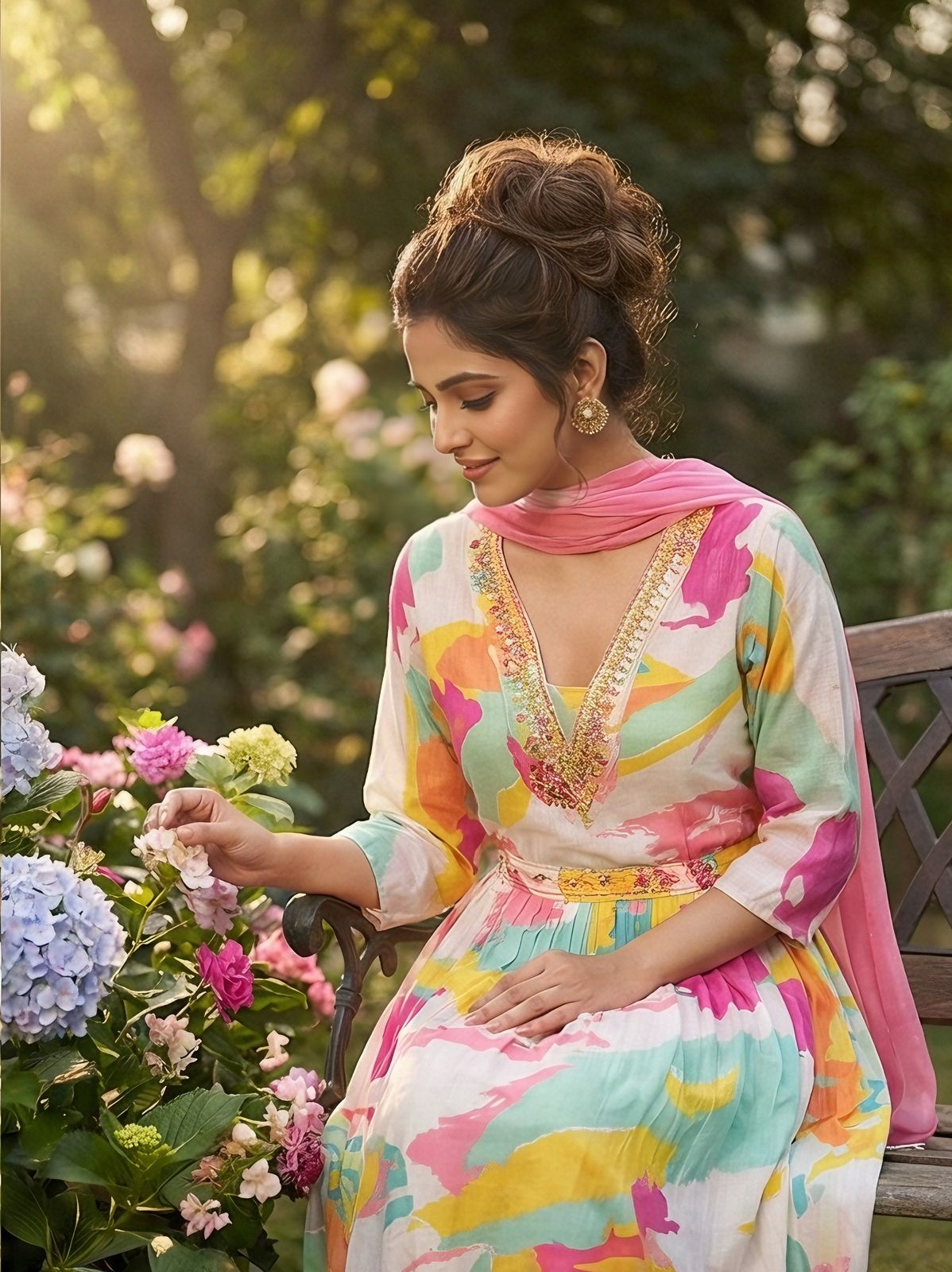 Splash of Colors V-Neck Angrakha Kurti
