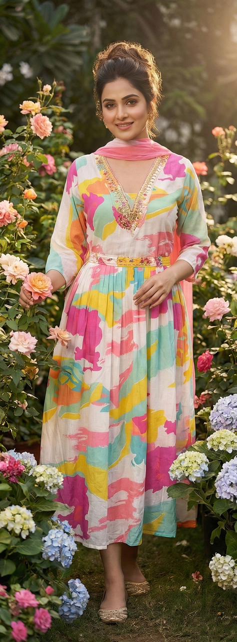 Splash of Colors V-Neck Angrakha Kurti