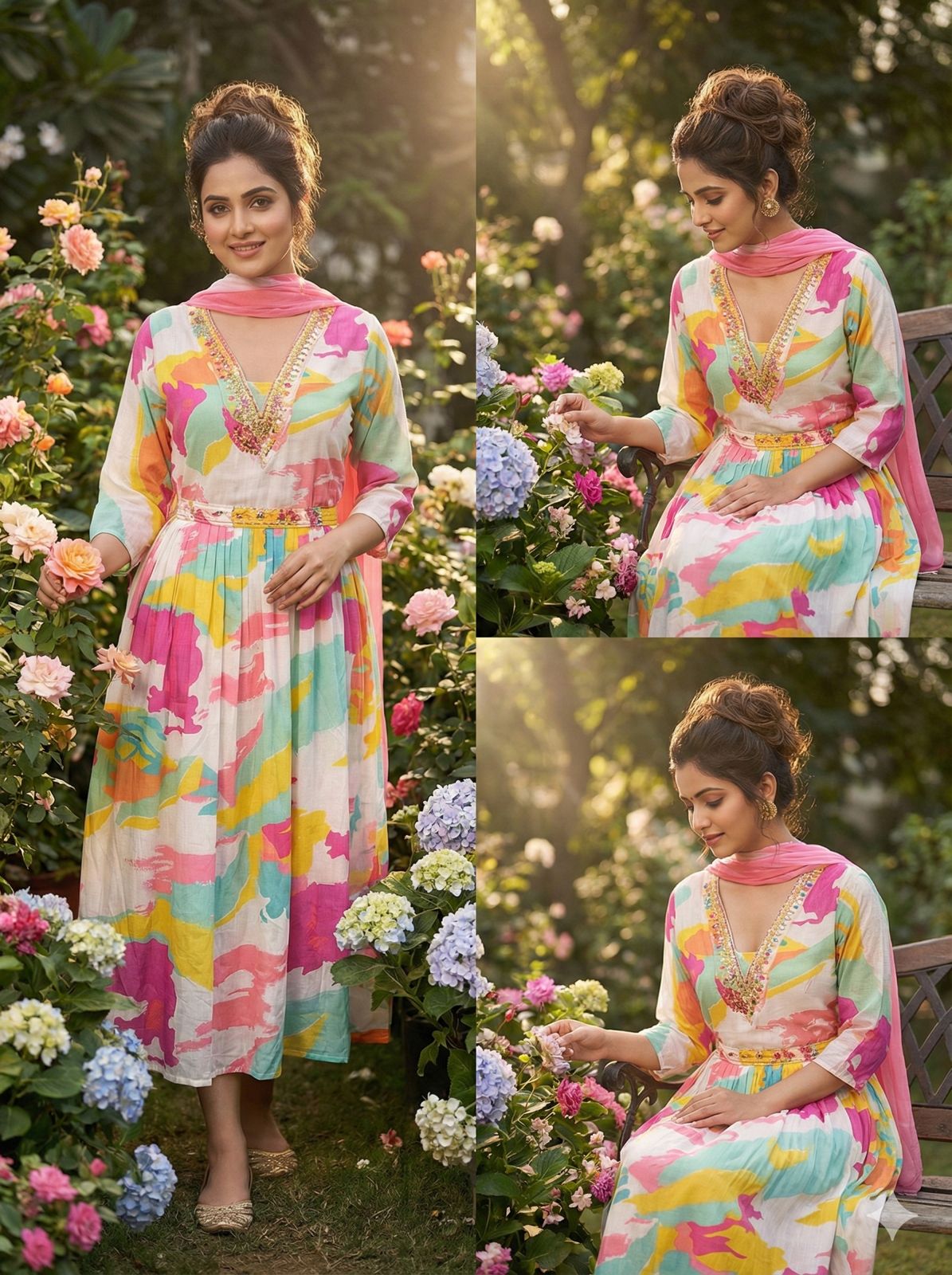 Splash of Colors V-Neck Angrakha Kurti