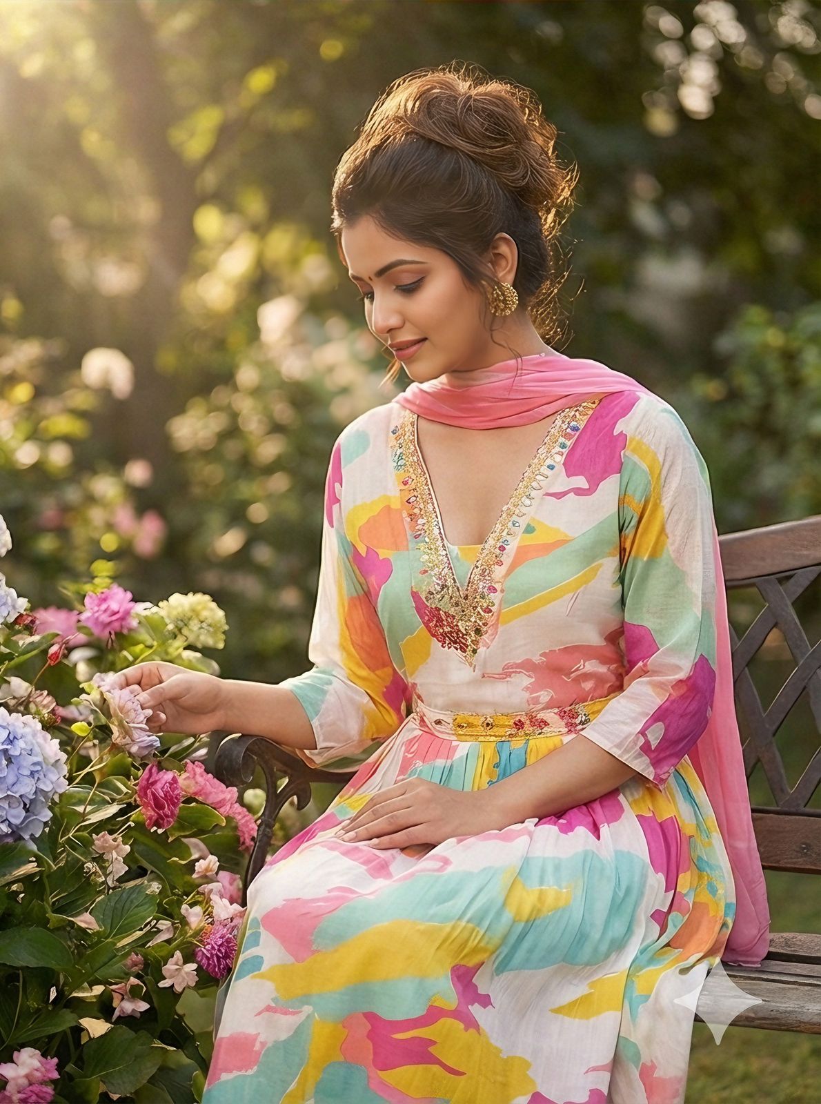 Splash of Colors V-Neck Angrakha Kurti