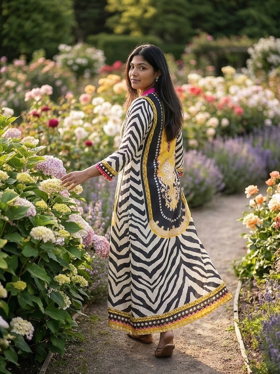 Midnight Bloom: Intricate Embroidered Kurti