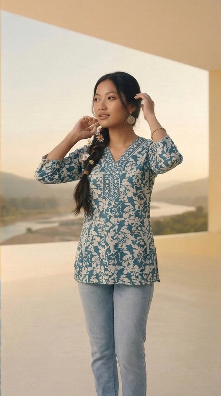 Azure Garden Short Kurti