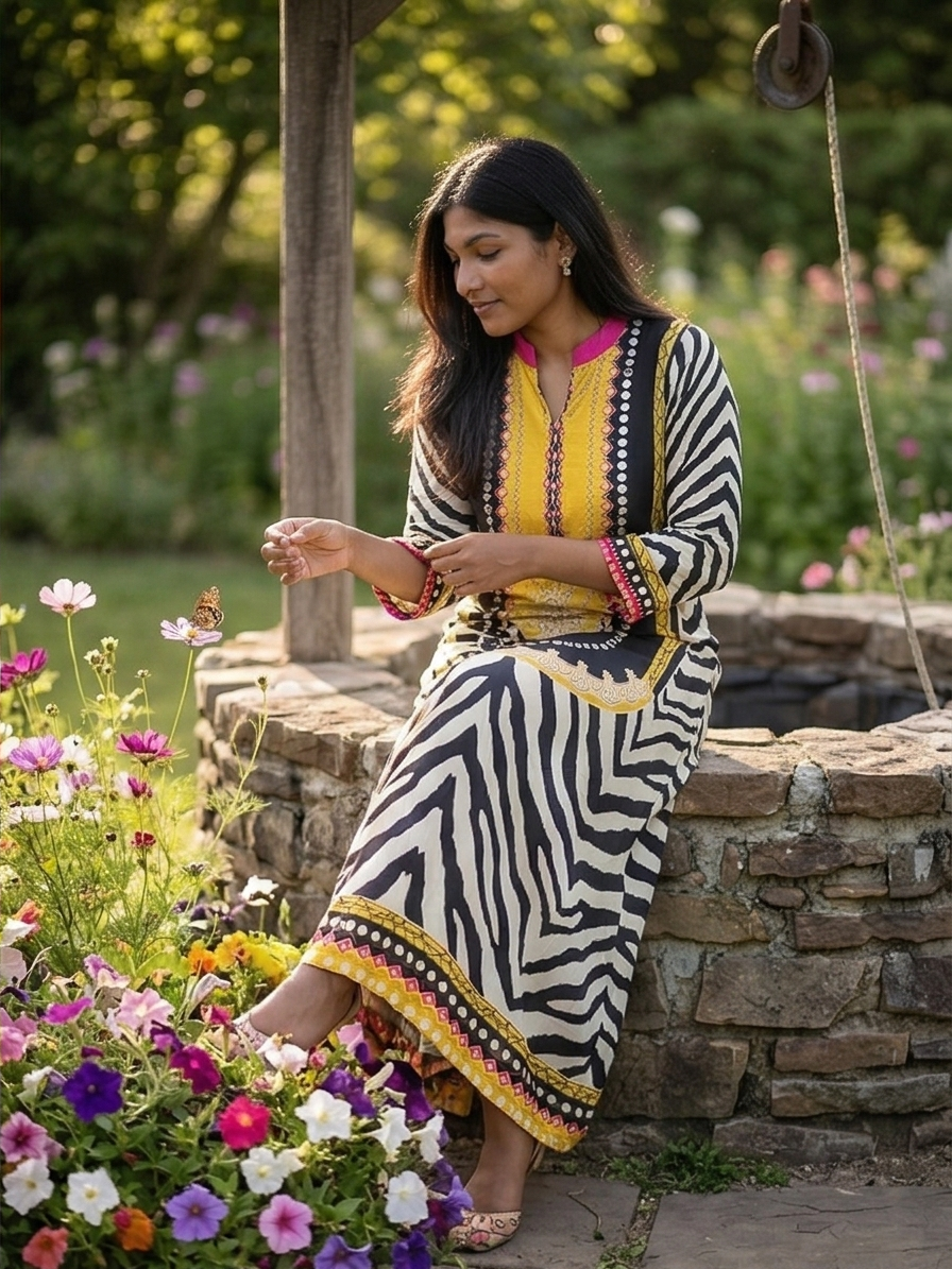 Midnight Bloom: Intricate Embroidered Kurti