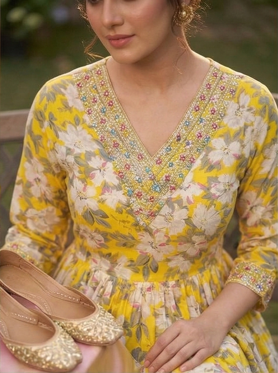 Sun Kissed Blossom Angrakha Kurti