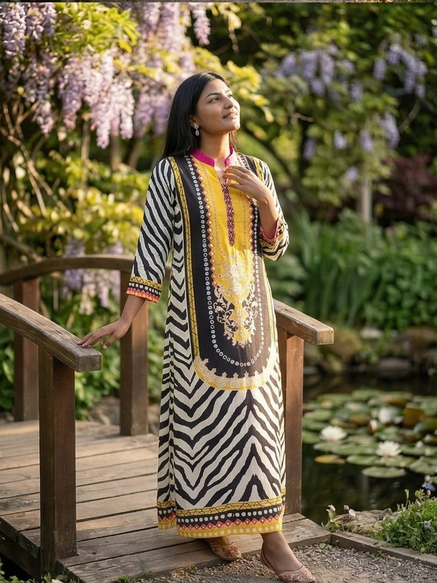 Midnight Bloom: Intricate Embroidered Kurti