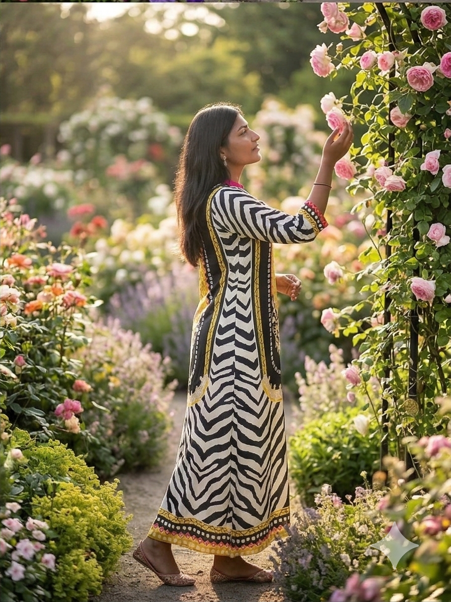 Midnight Bloom: Intricate Embroidered Kurti