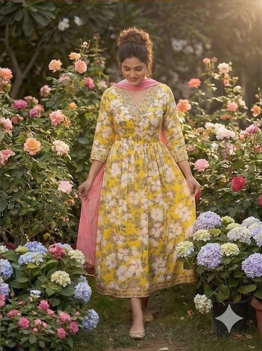 Sun Kissed Blossom Angrakha Kurti